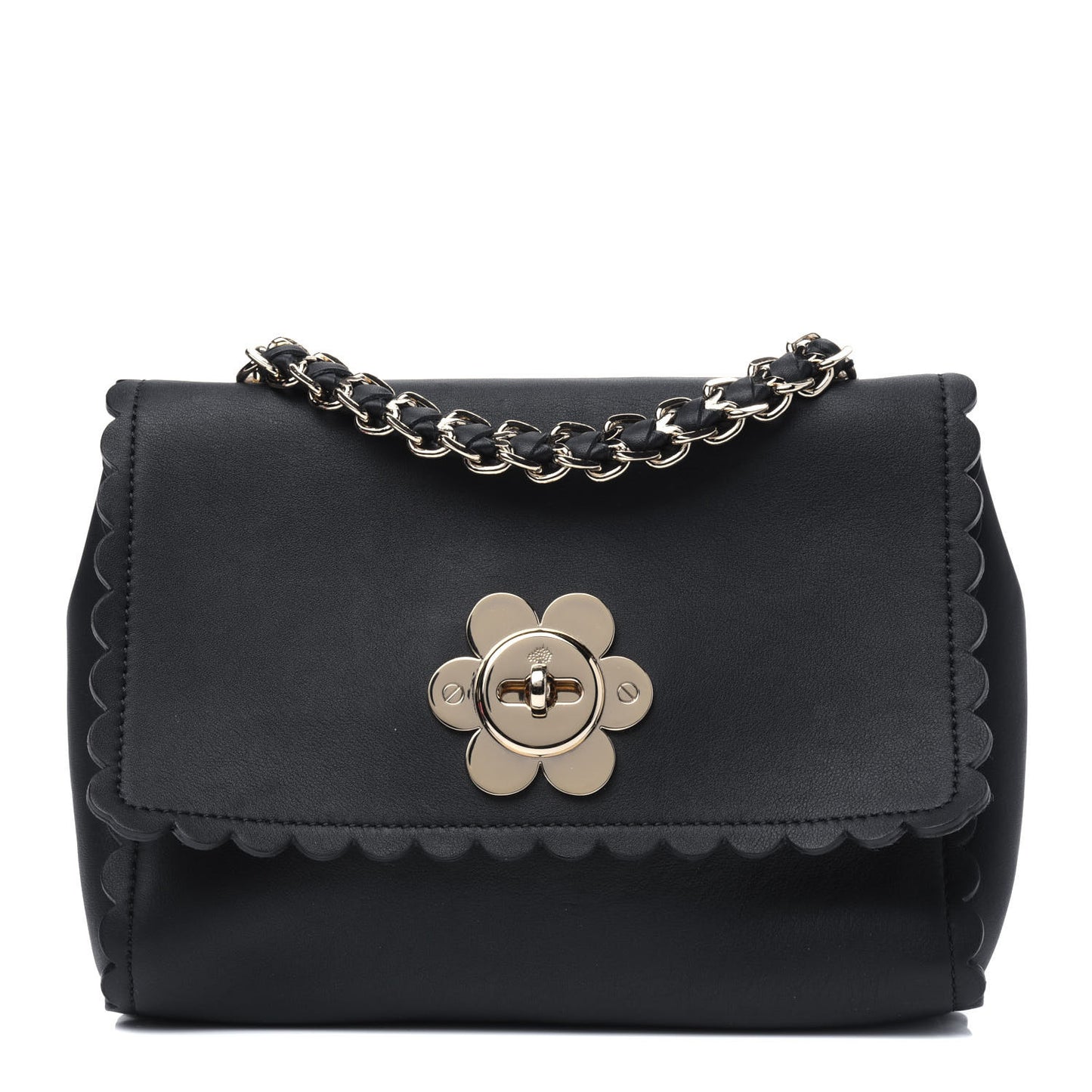 Classic Calfskin Mini Cecily Flower Lock Crossbody Bag Black