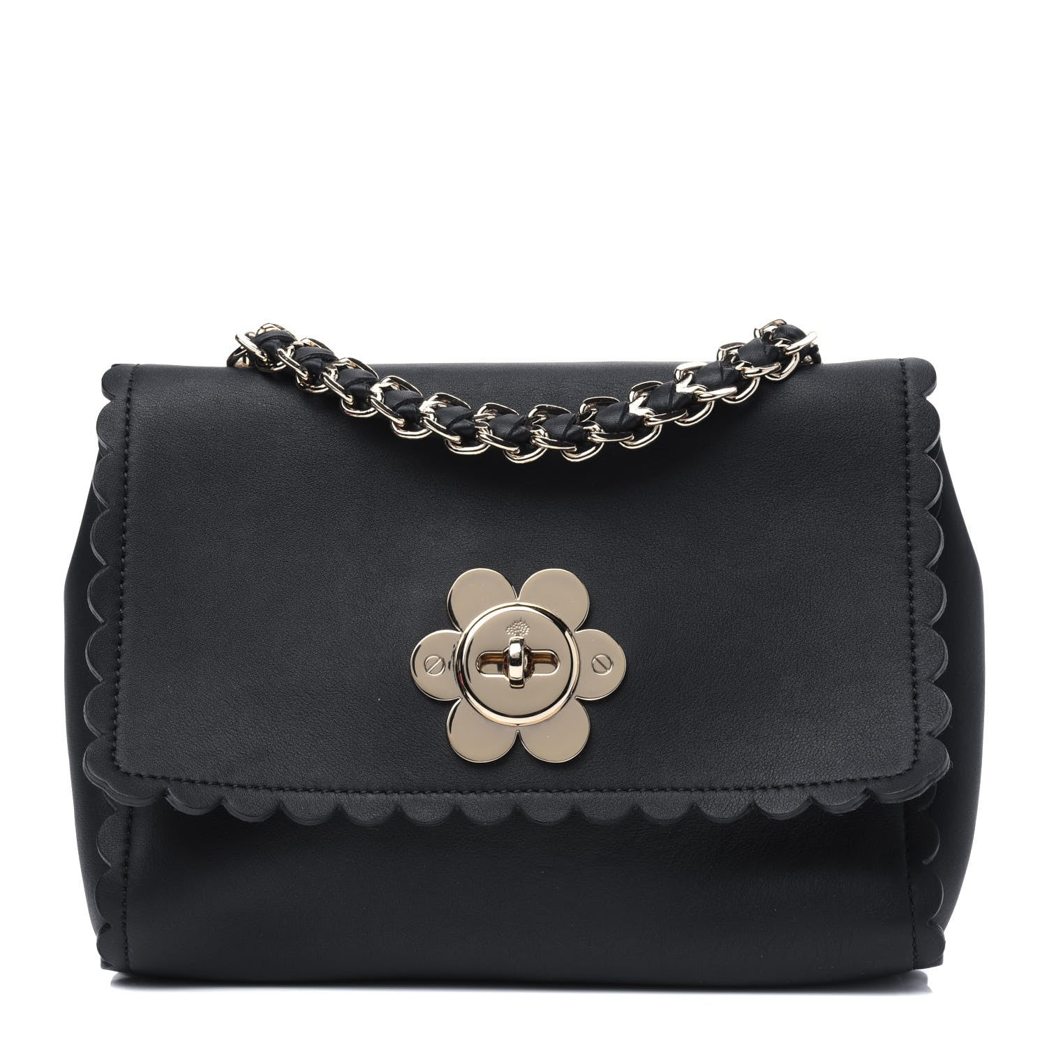 Mulberry Classic Calfskin Mini Cecily Flower Lock Crossbody Bag Black 1 of 13
