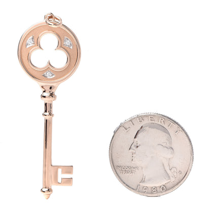 Tiffany 18K Rose Gold Diamond Clover Key Pendant 2 of 3