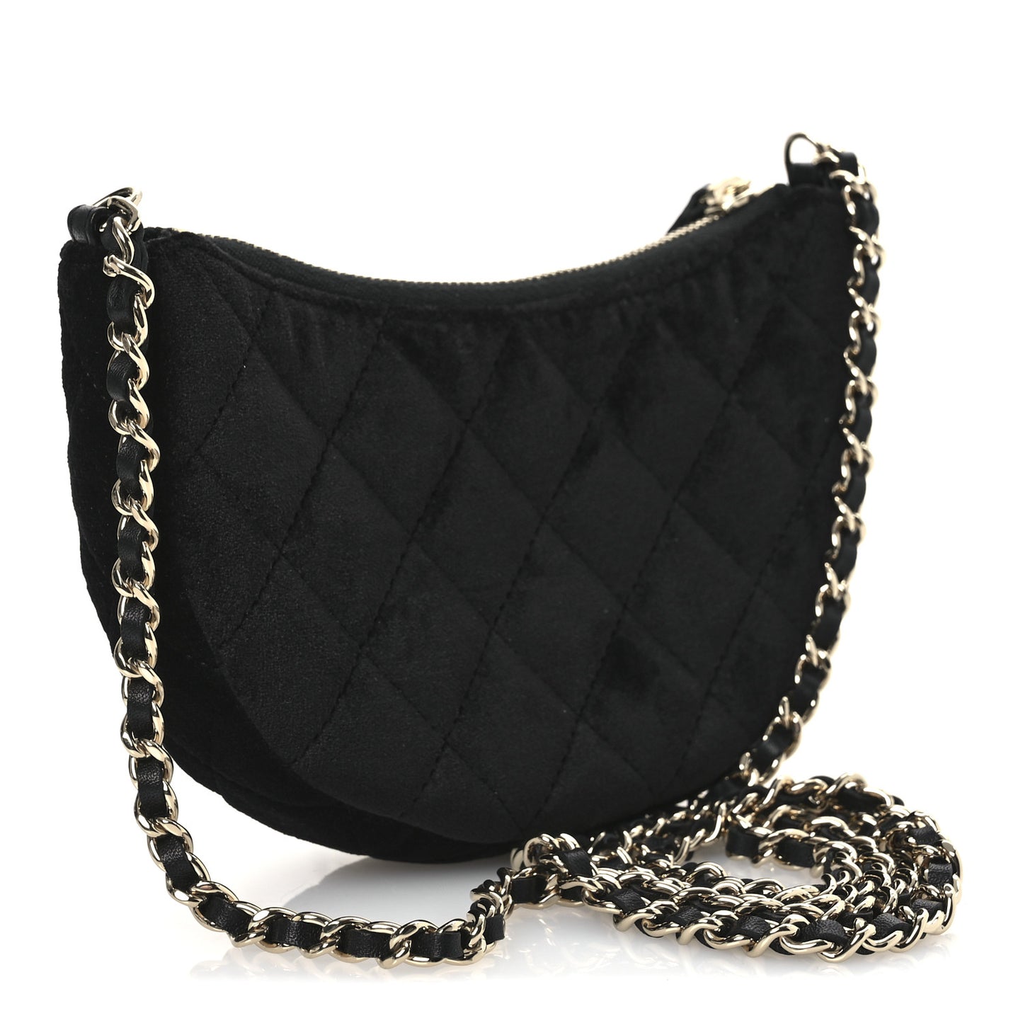 Velvet Crystal Quilted Chain Hobo Black
