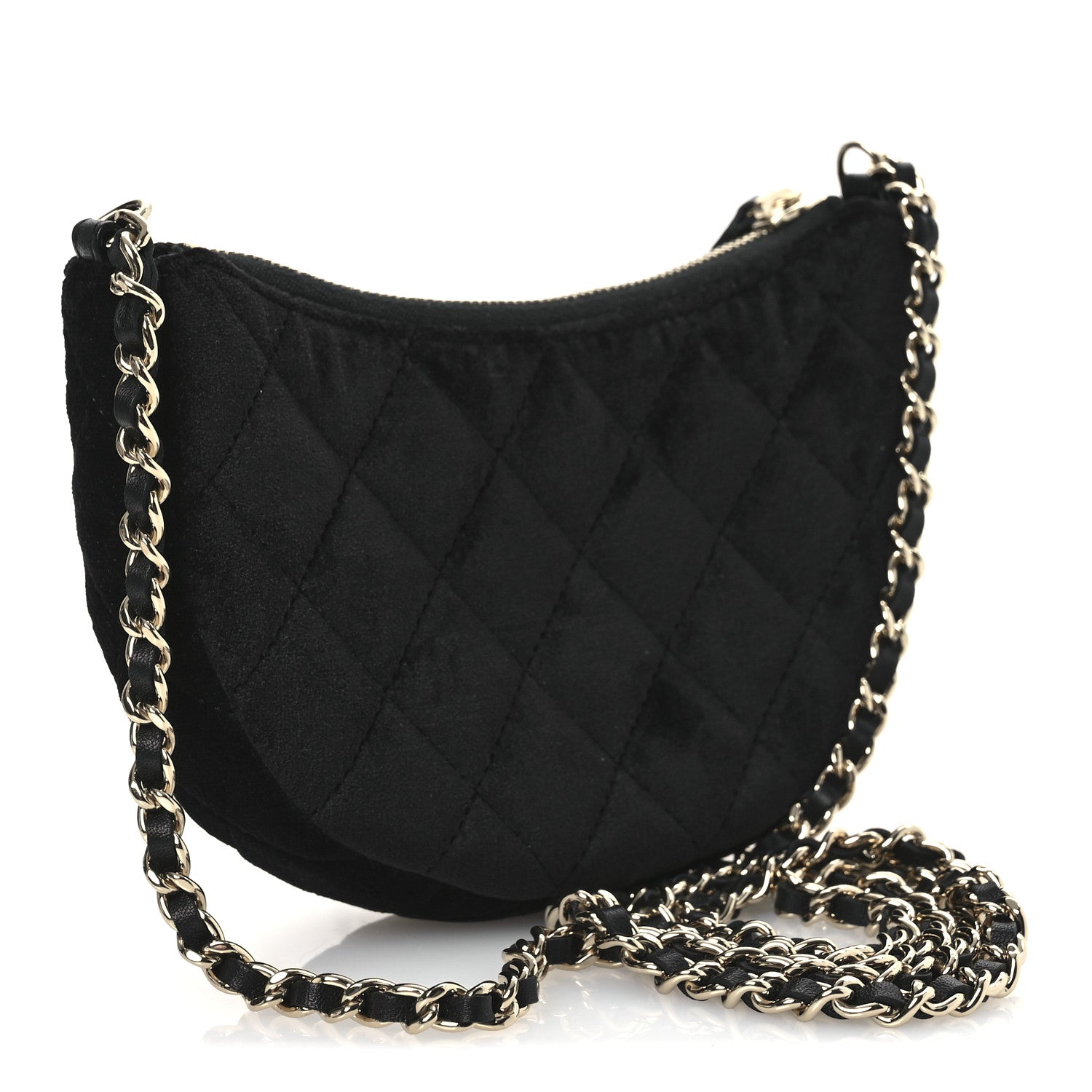 Chanel Velvet Crystal Quilted Chain Hobo Black 3 of 10