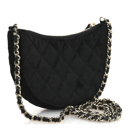 Chanel Velvet Crystal Quilted Chain Hobo Black 3 of 10