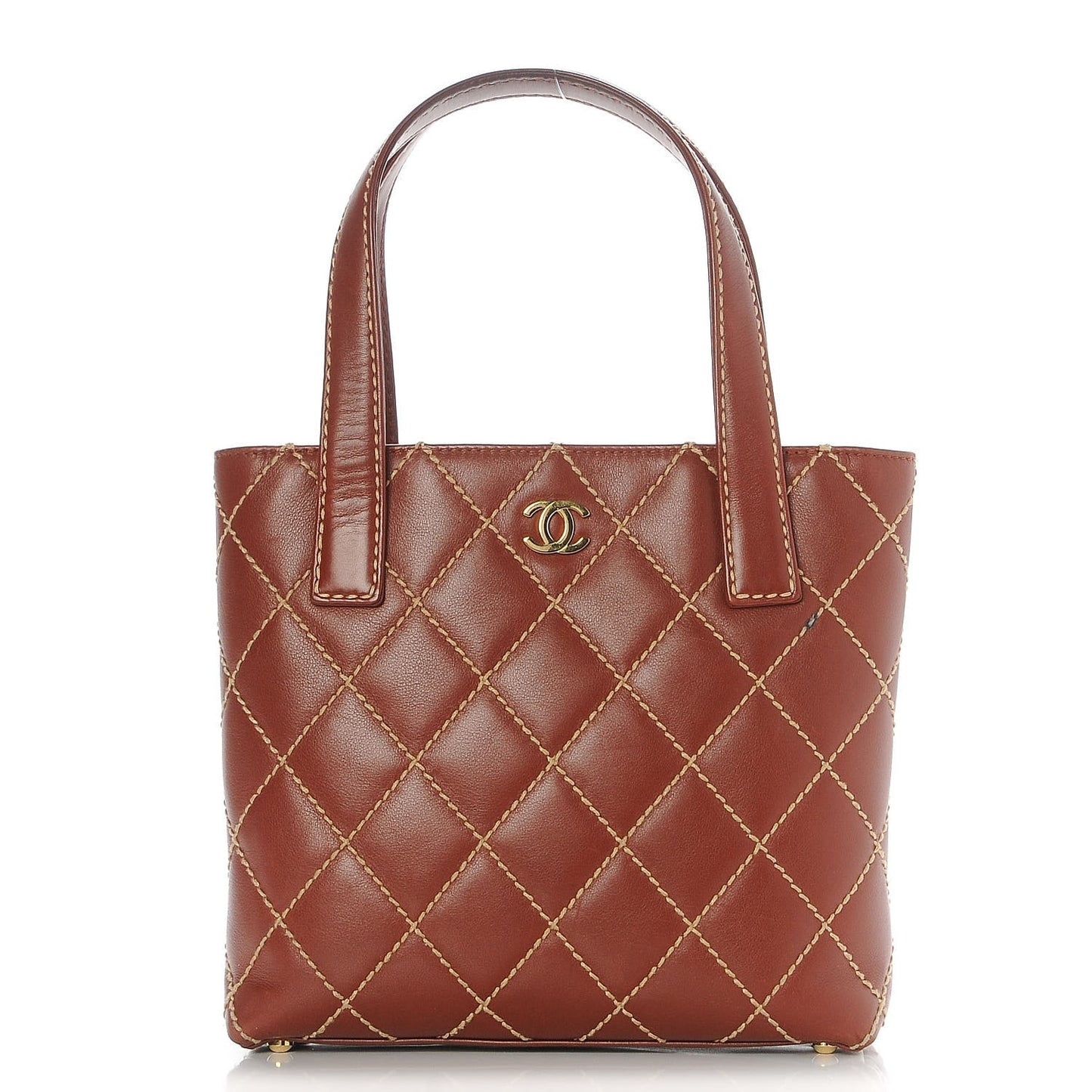 Calfskin Stitch Small Surpique Tote Brown