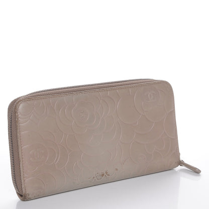 Chanel Lambskin Camellia Embossed Large Gusset Zip Around Wallet Beige 3 of 12