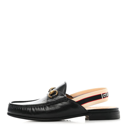 Gucci Goatskin Stripe Mens Horsebit Slingback Slippers 7 Black 1 of 10