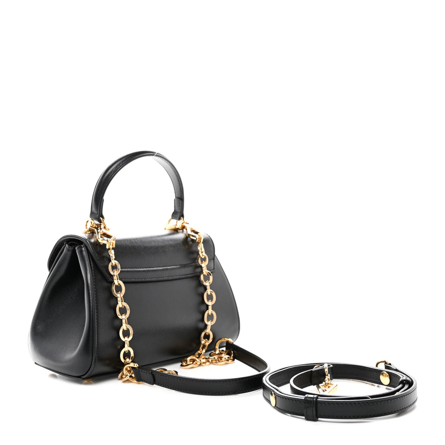 Gucci Glazed Textured Calfskin Mini Horsebit 1955 Top Handle Flap Bag Black 3 of 17