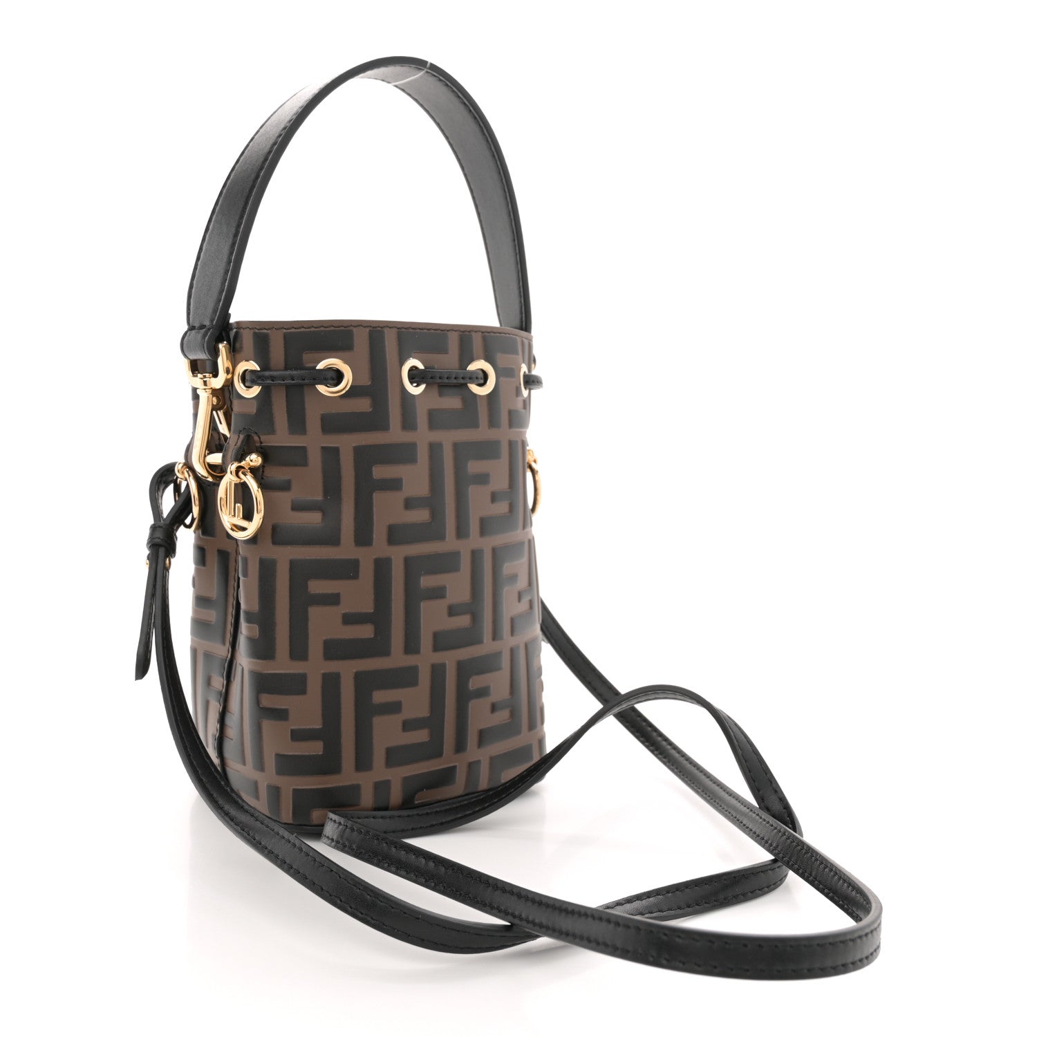 Fendi Vitello Liberty F is Fendi Bi-Color FF 1974 Embossed Mini Mon Tresor Bucket Bag Maya Black 2 of 10
