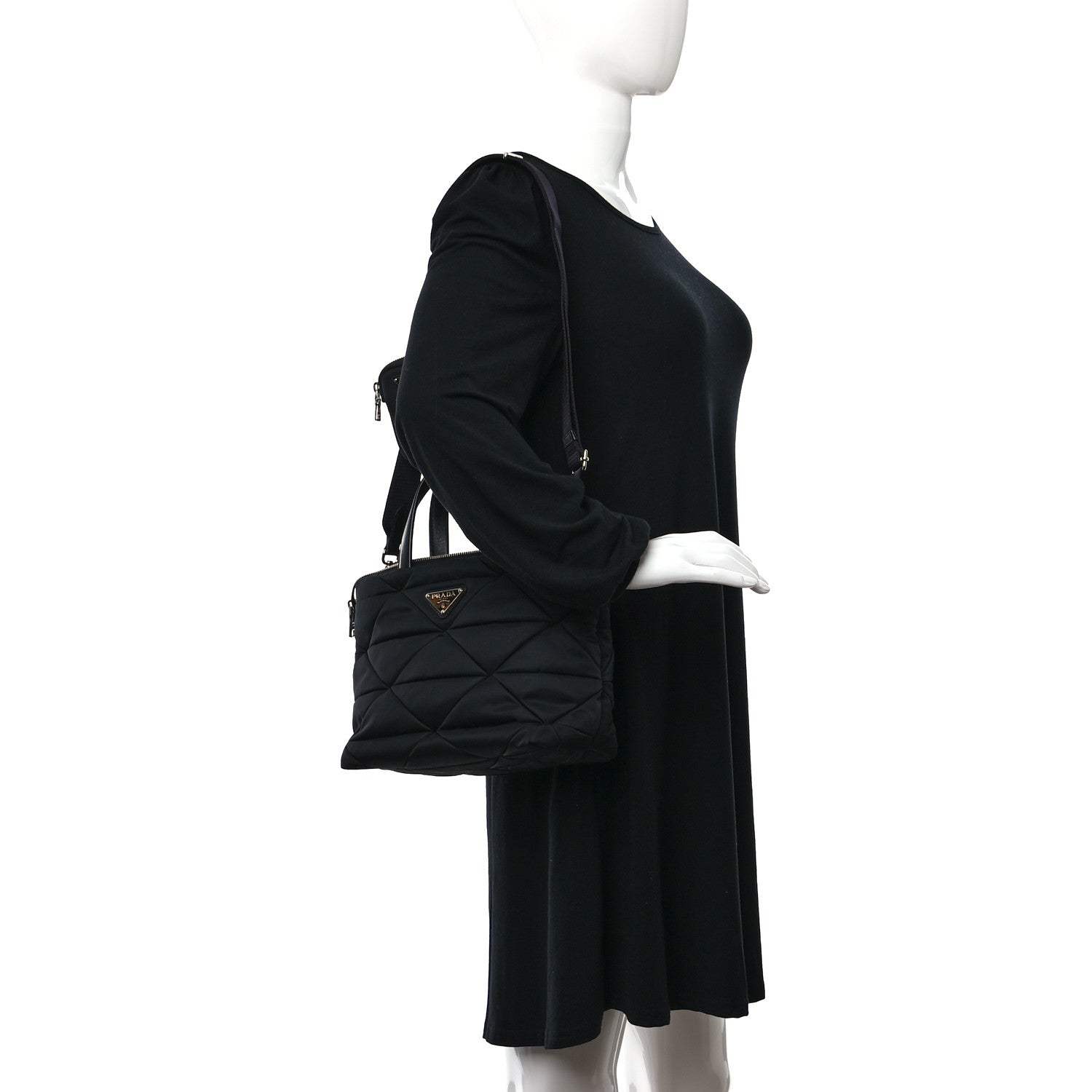 Prada Re-Nylon Nappa Triangle Quilted Padded Double Handled Zip Pocket Tote Black 2 of 12