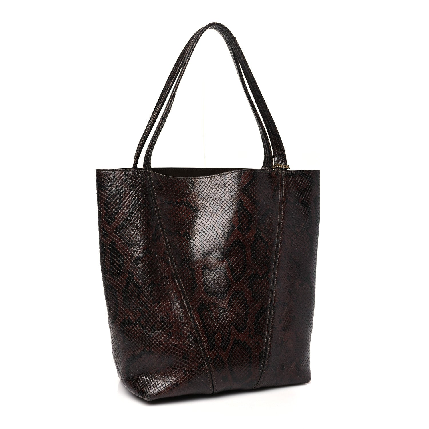 Chloe Goatskin Snakeskin Embossed Spin Tote Sooty Brown 3 of 11