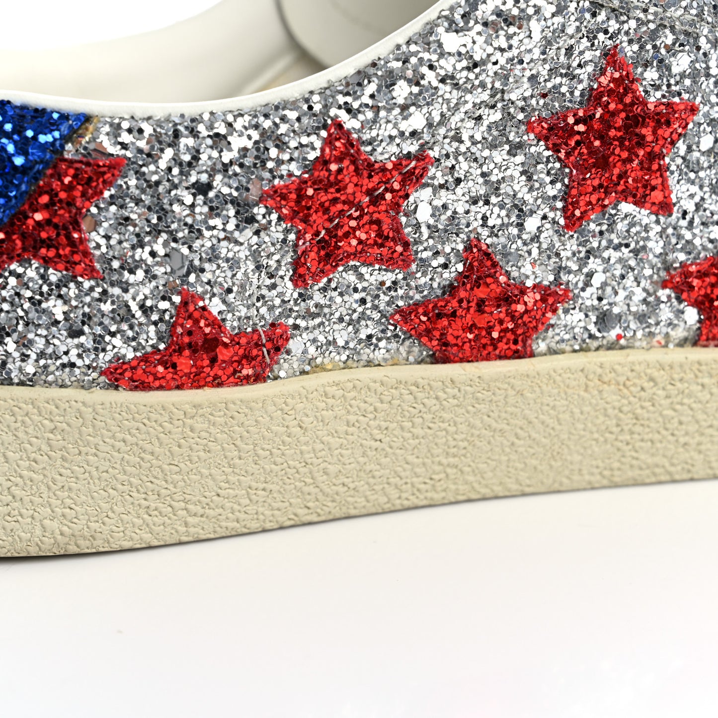 Calfskin Glitter Star Court Sneakers 40 Silver Red