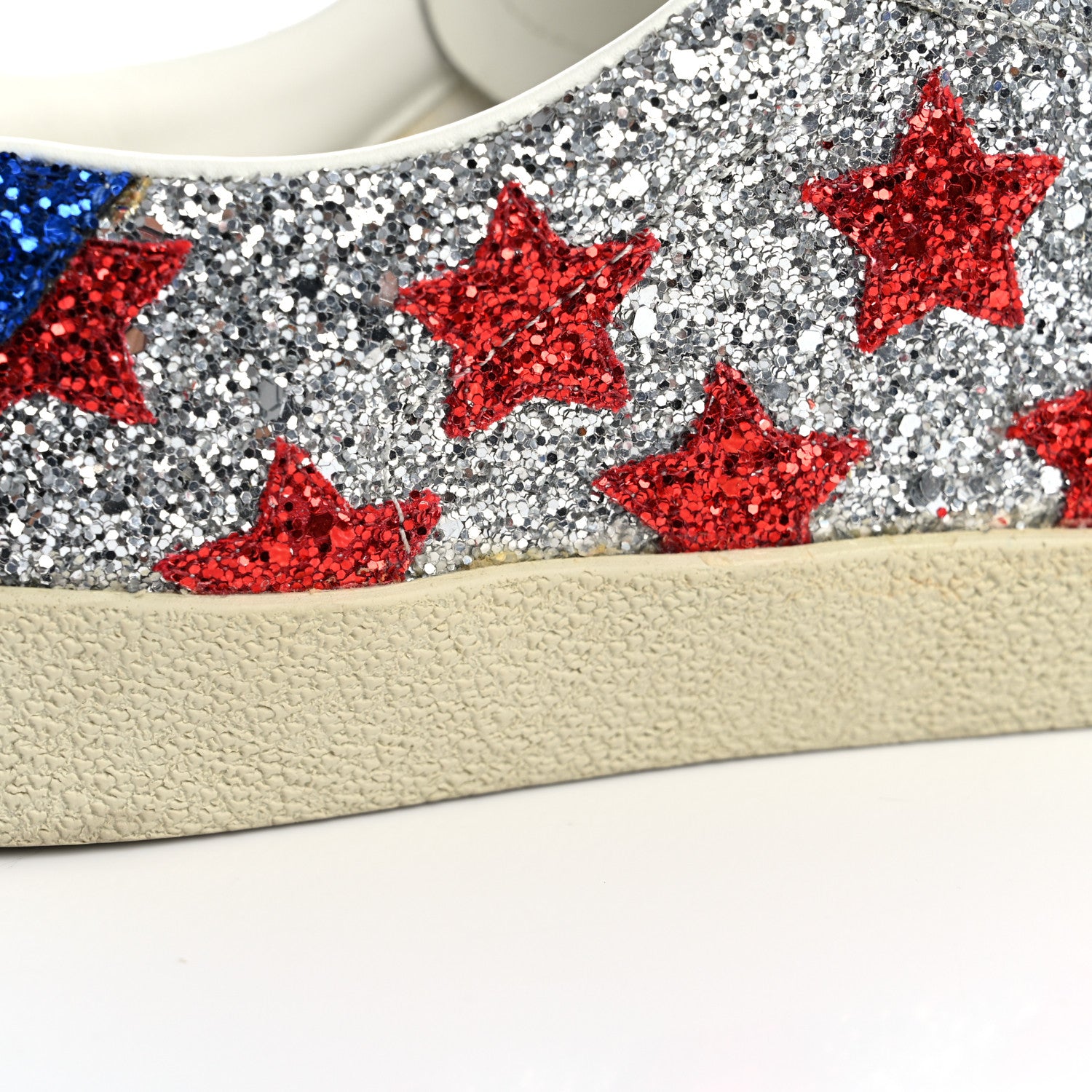 Saint Laurent Calfskin Glitter Star Court Sneakers 40 Silver Red 12 of 13