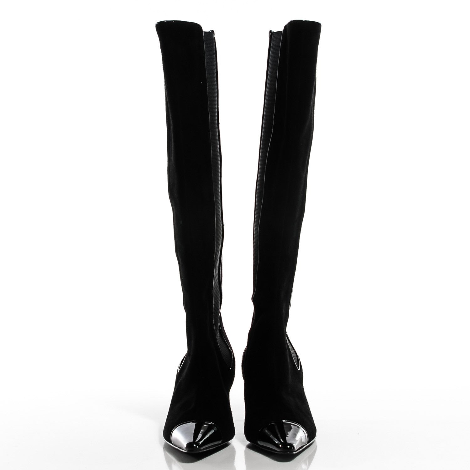 Chanel Suede Patent Cap Toe Knee High Boots 38 Black 2 of 6