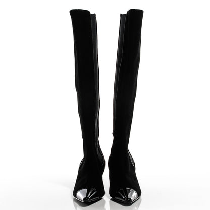 Chanel Suede Patent Cap Toe Knee High Boots 38 Black 2 of 6