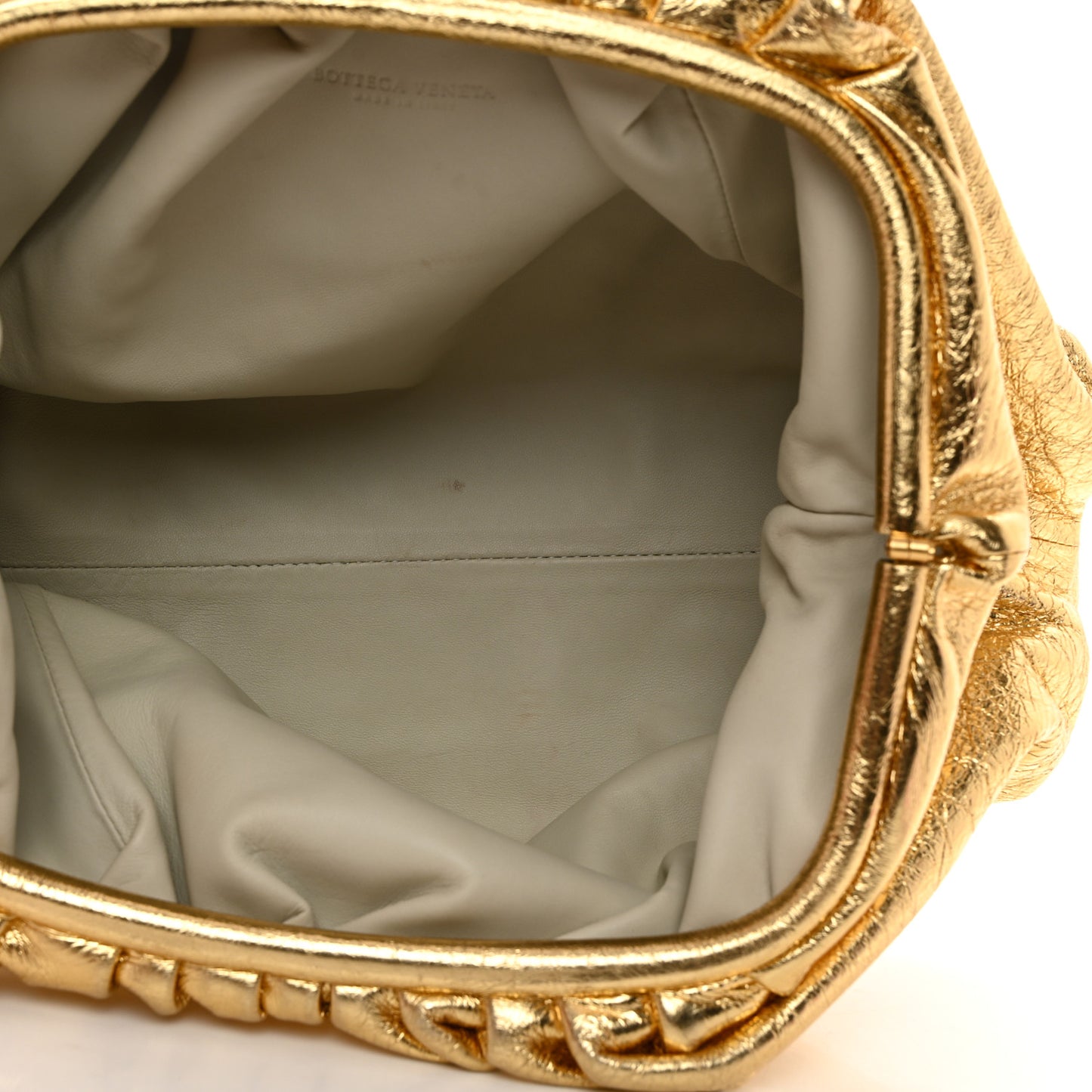 Metallic Crinkled Lambskin The Pouch Oversized Clutch Oro