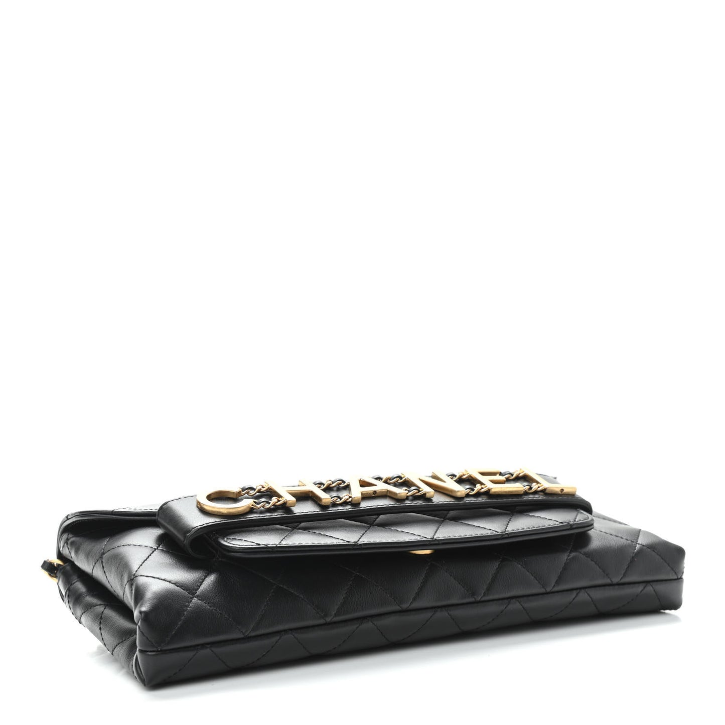 Calfskin Quilted Enchained Clutch Black