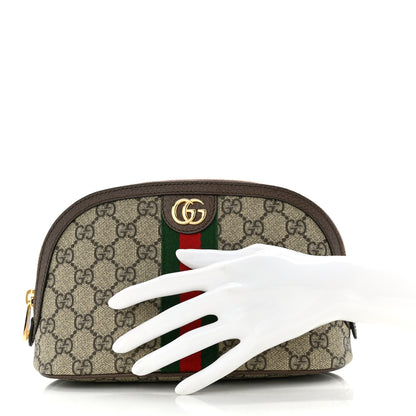 Gucci GG Supreme Monogram Textured Calfskin Web Large Ophidia Cosmetic Case Beige Ebony New Acero 2 of 11