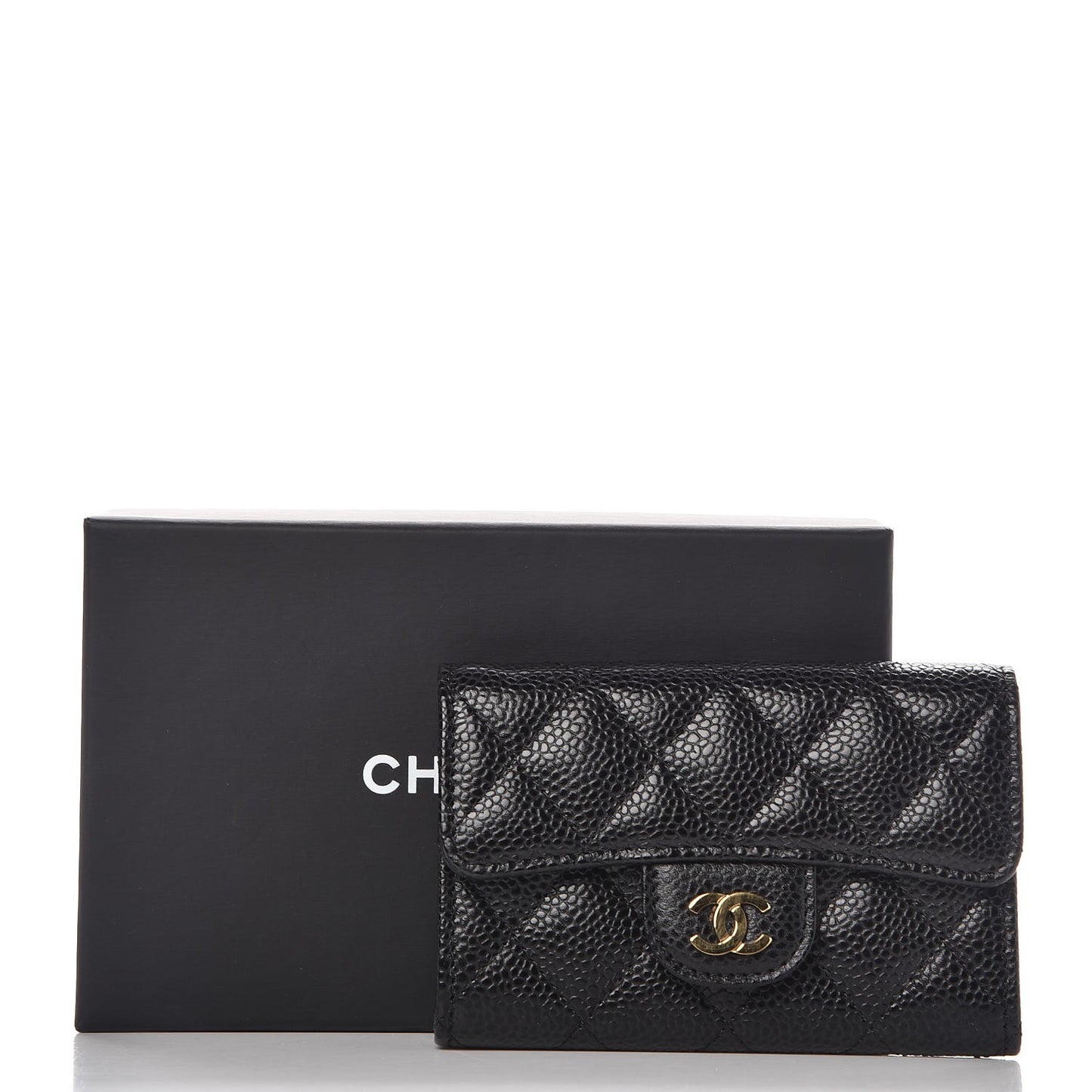 Caviar Quilted Flap Card Holder Black