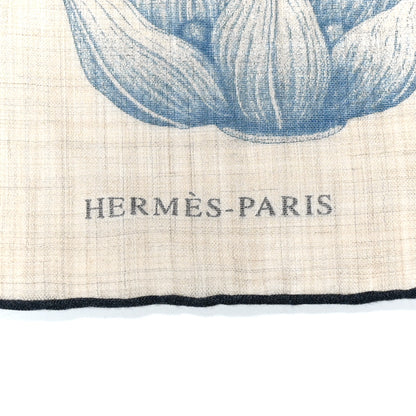 Hermes Cashmere Index Palmarum Finesse Scarf 90 White Bleu Kaki 2 of 6