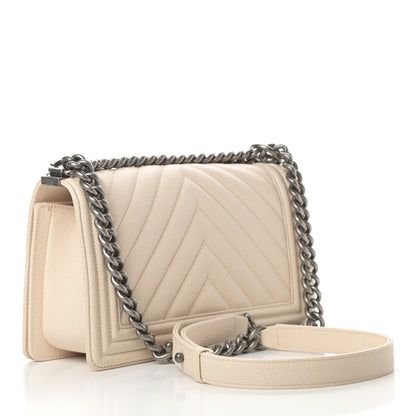 Chanel Caviar Chevron Quilted Medium Boy Flap Light Beige 3 of 11