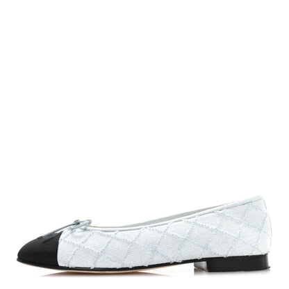 Chanel Denim Embroidered Grosgrain CC Cap Toe Ballerina Flats 38.5 Light Blue Black 1 of 8