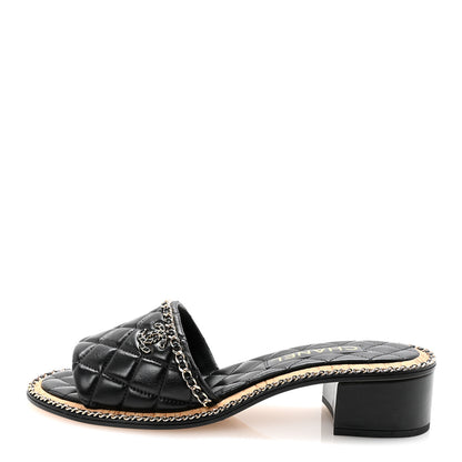 Chanel Lambskin Quilted Chain CC Sandals 39.5 Black 1 of 9