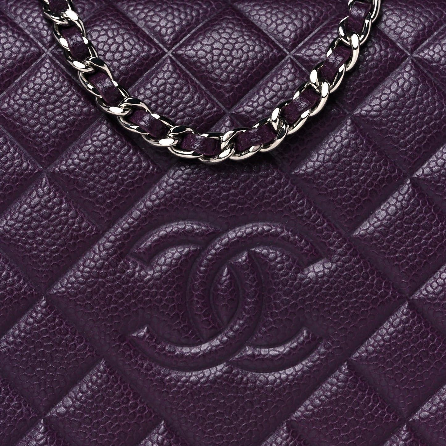 Caviar Quilted Diamond CC Wallet On Chain WOC Dark Purple