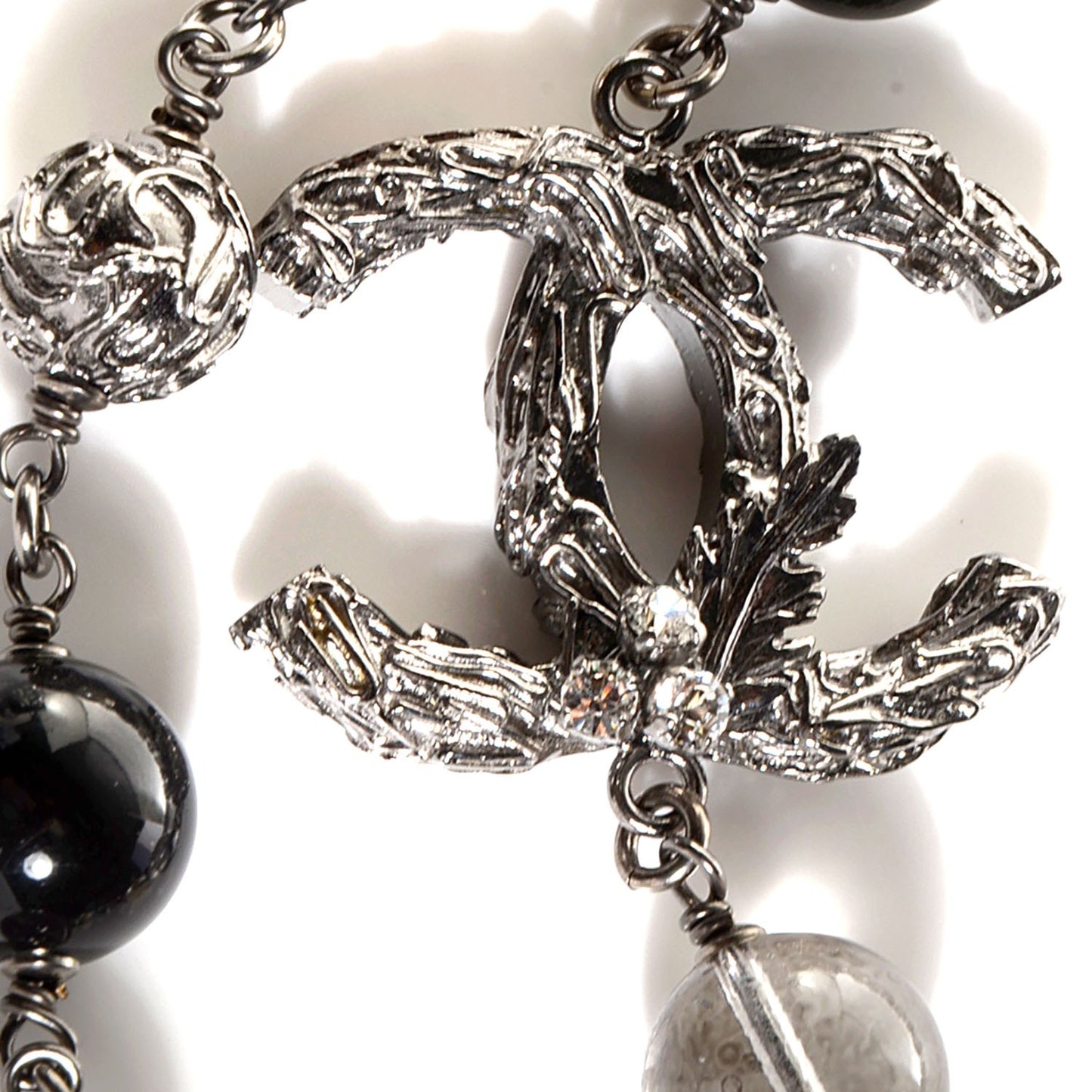 Pearl Beaded CC Long Necklace Black