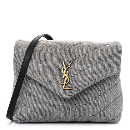Saint Laurent Denim Y Quilted Monogram Toy Loulou Crossbody Bag Grey 1 of 9