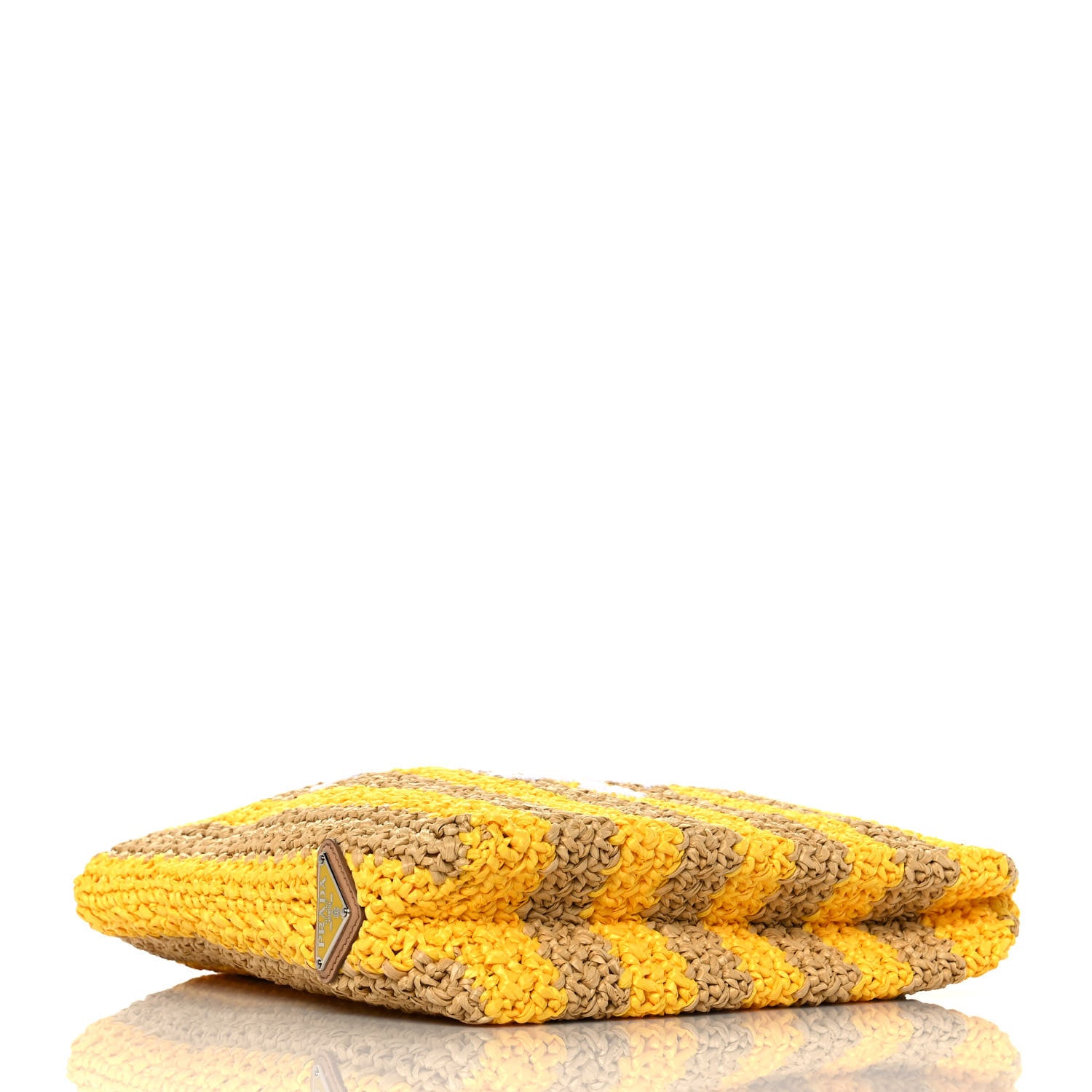 Prada Yarn Raffia Effect Crochet Striped Small Logo Tote Naturale Giallo 4 of 8