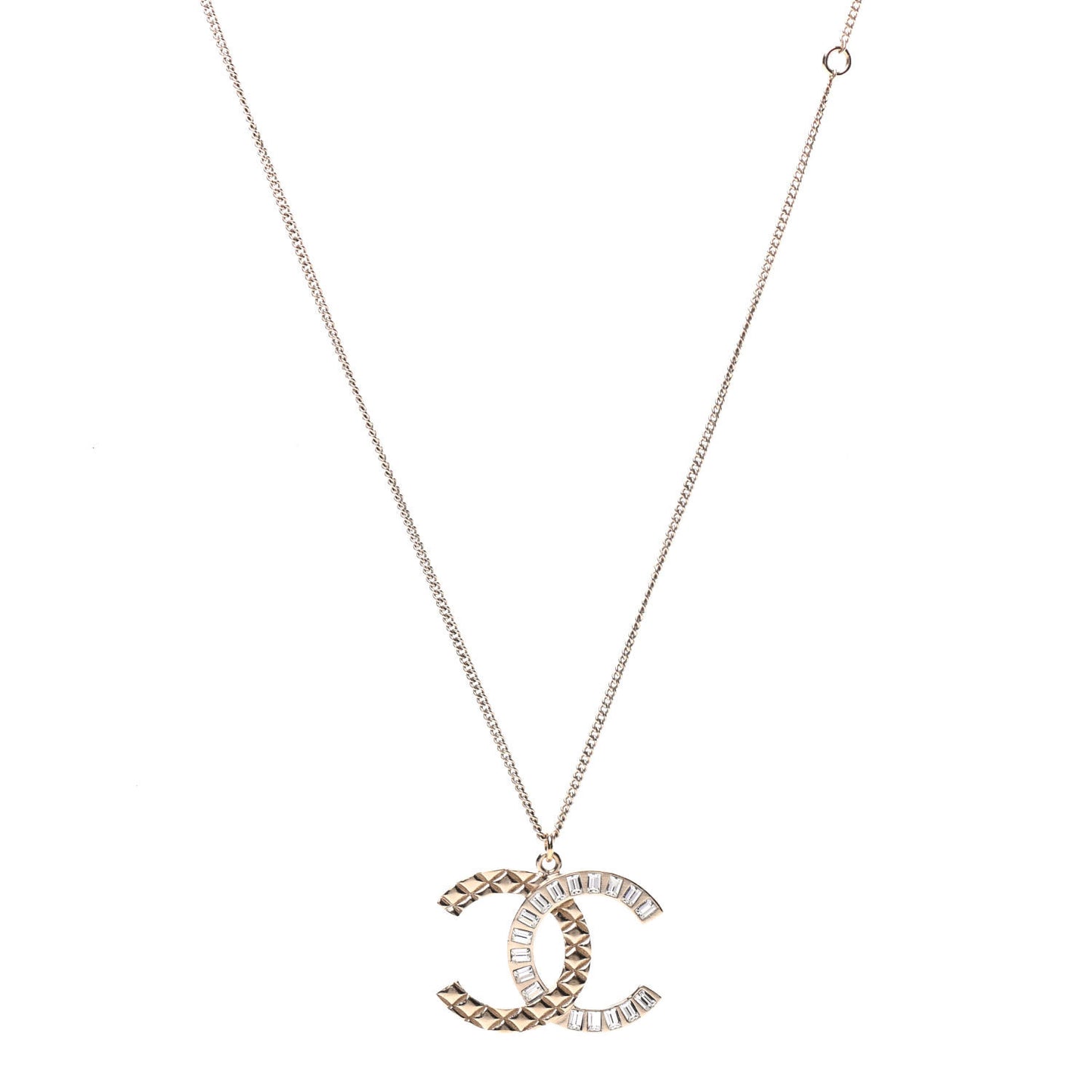 Baguette Crystal Quilted CC Pendant Necklace Gold