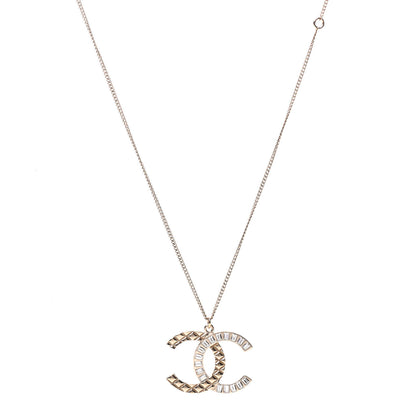Chanel Baguette Crystal Quilted CC Pendant Necklace Gold 1 of 6