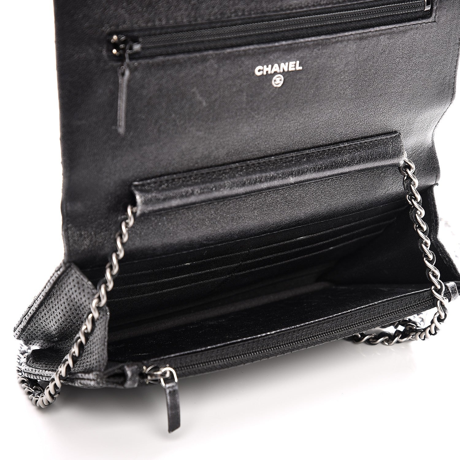 Chanel Metallic Perforated Lambskin Quilted Wallet On Chain WOC Black 5 of 10