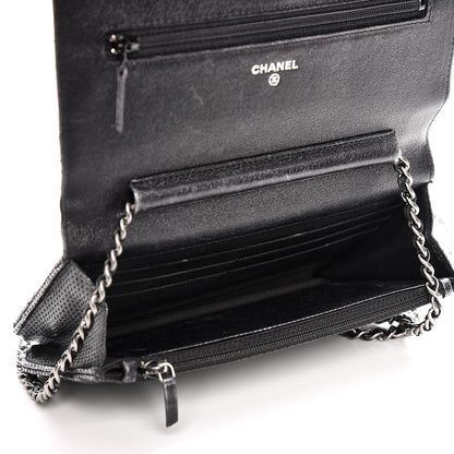 Chanel Metallic Perforated Lambskin Quilted Wallet On Chain WOC Black 5 of 10