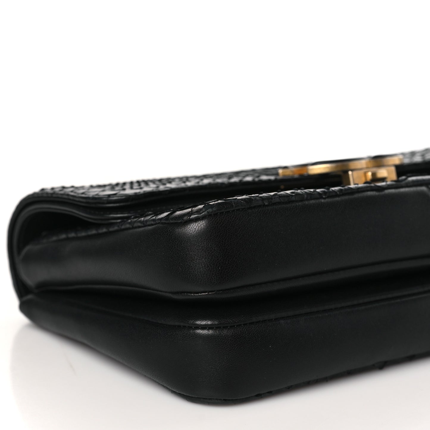 Snakeskin Lambskin Medium Enamel CC Flap Black