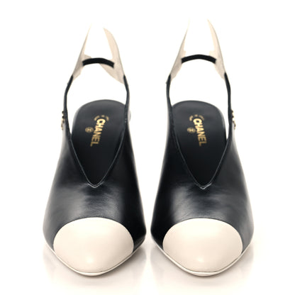 Chanel Lambskin Slingback Pumps 39 Black White 6 of 20