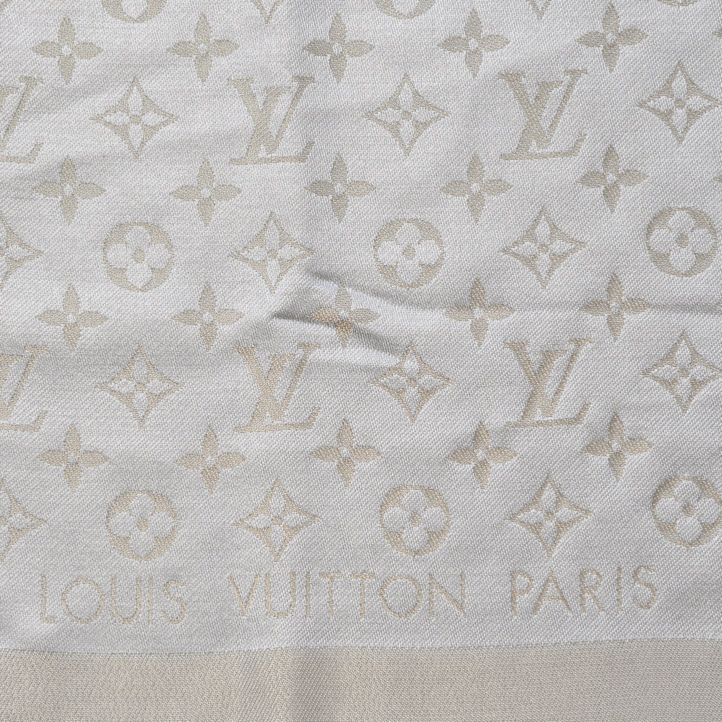 Silk Wool Monogram Shine Shawl Beige