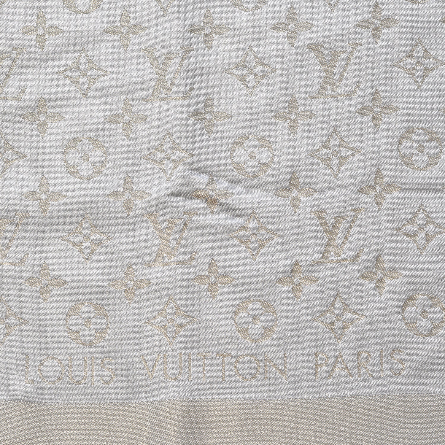 Louis Vuitton Silk Wool Monogram Shine Shawl Beige 4 of 5