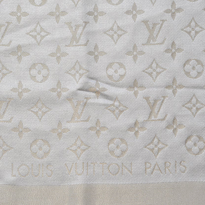 Louis Vuitton Silk Wool Monogram Shine Shawl Beige 4 of 5