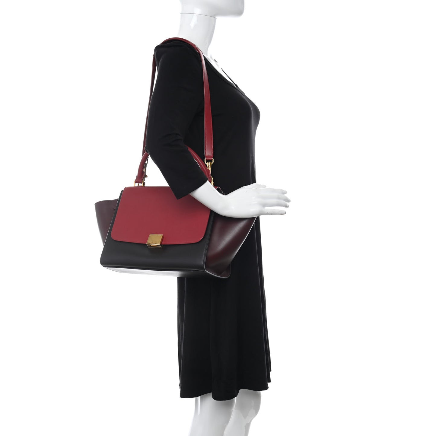 Smooth Calfskin Small Tri-Color Trapeze Red