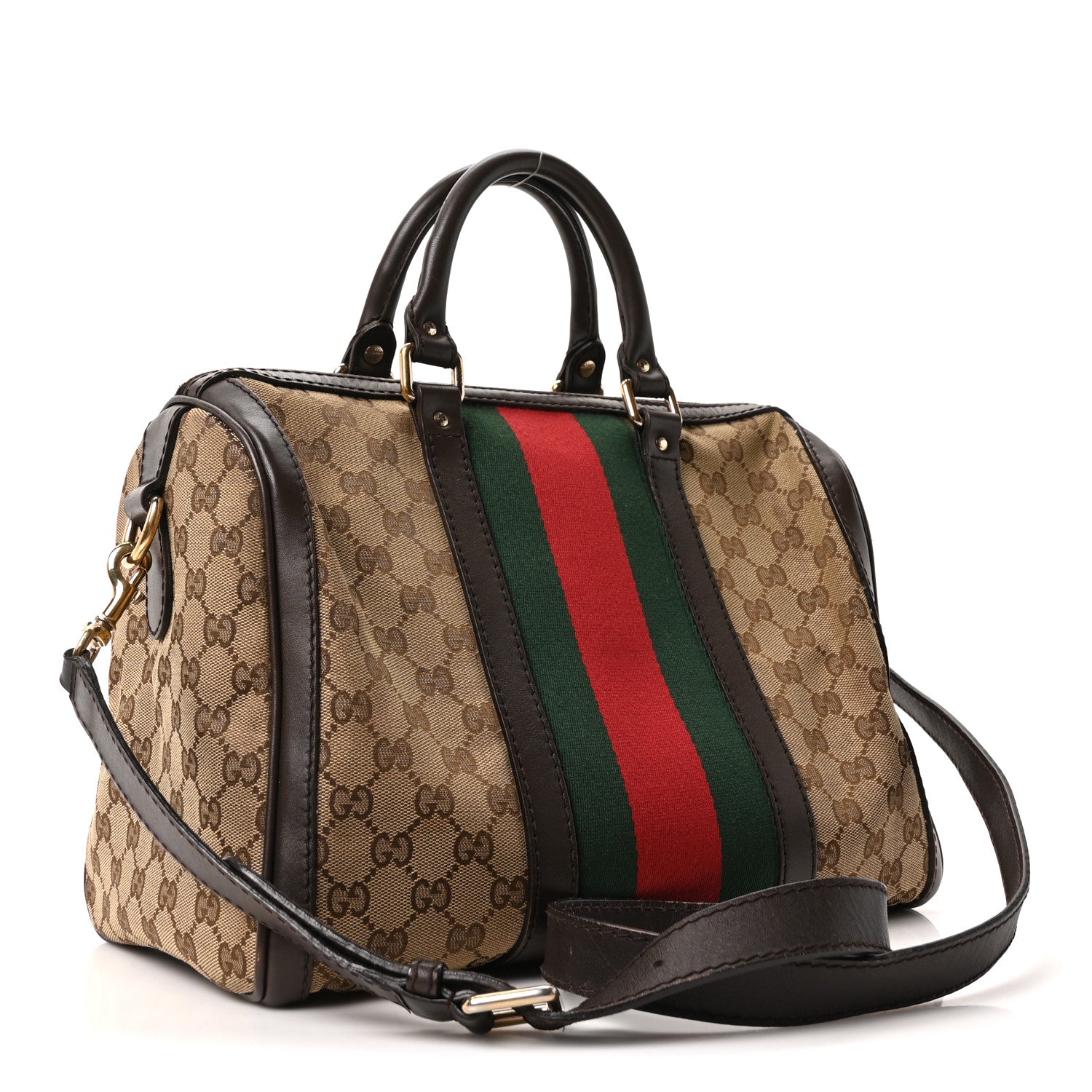 Gucci Monogram Vintage Web Medium Boston Dark Brown 3 of 10