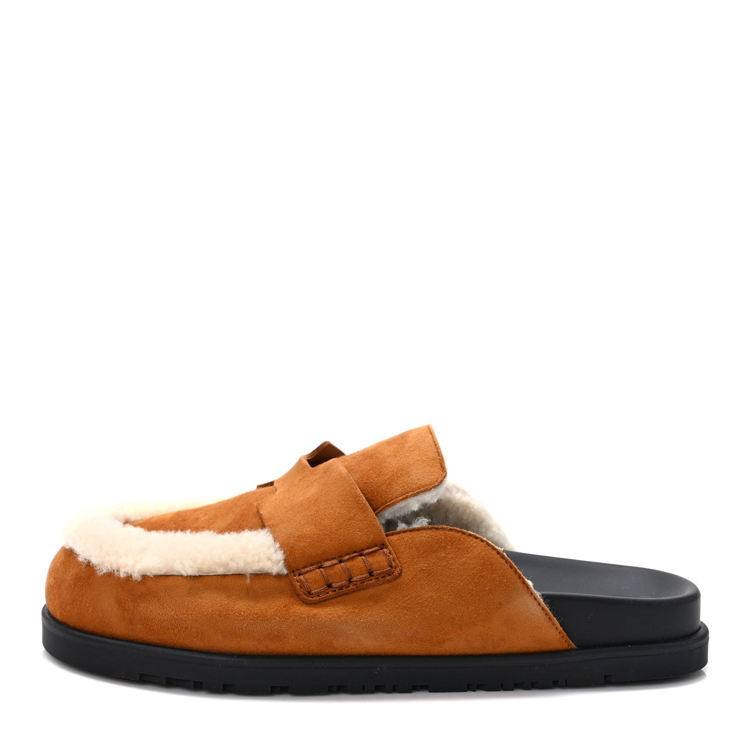 Hermes Suede Goatskin Shearling Go Mules 38 Beige Kraft Ecru 1 of 8