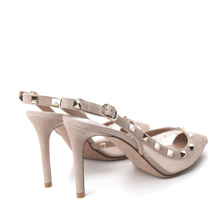 Valentino Garavani Mesh Point d'Esprit Rockstud Half D'Orsay Slingback 85mm Pumps 36.5 Rose Cannelle 4 of 8