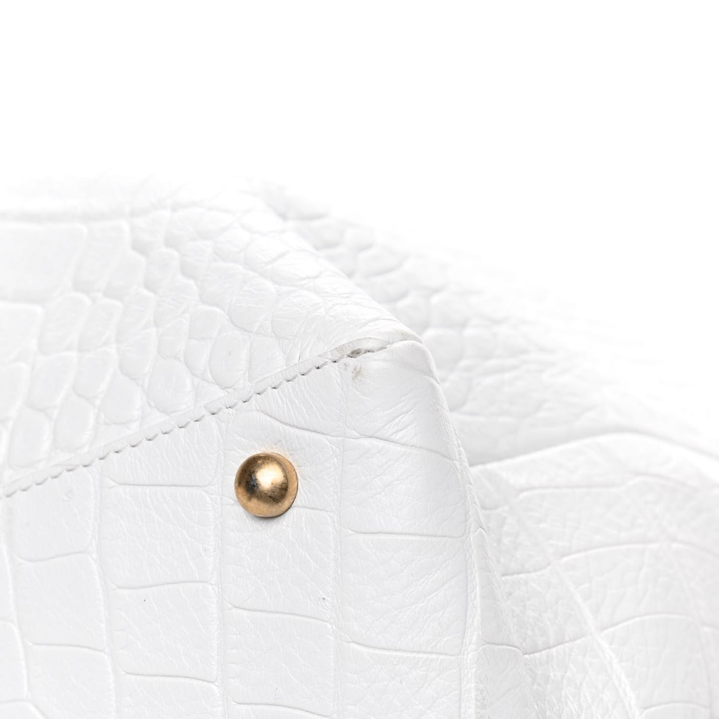 Calfskin Crocodile Embossed Large Cocodile Shopping Tote White