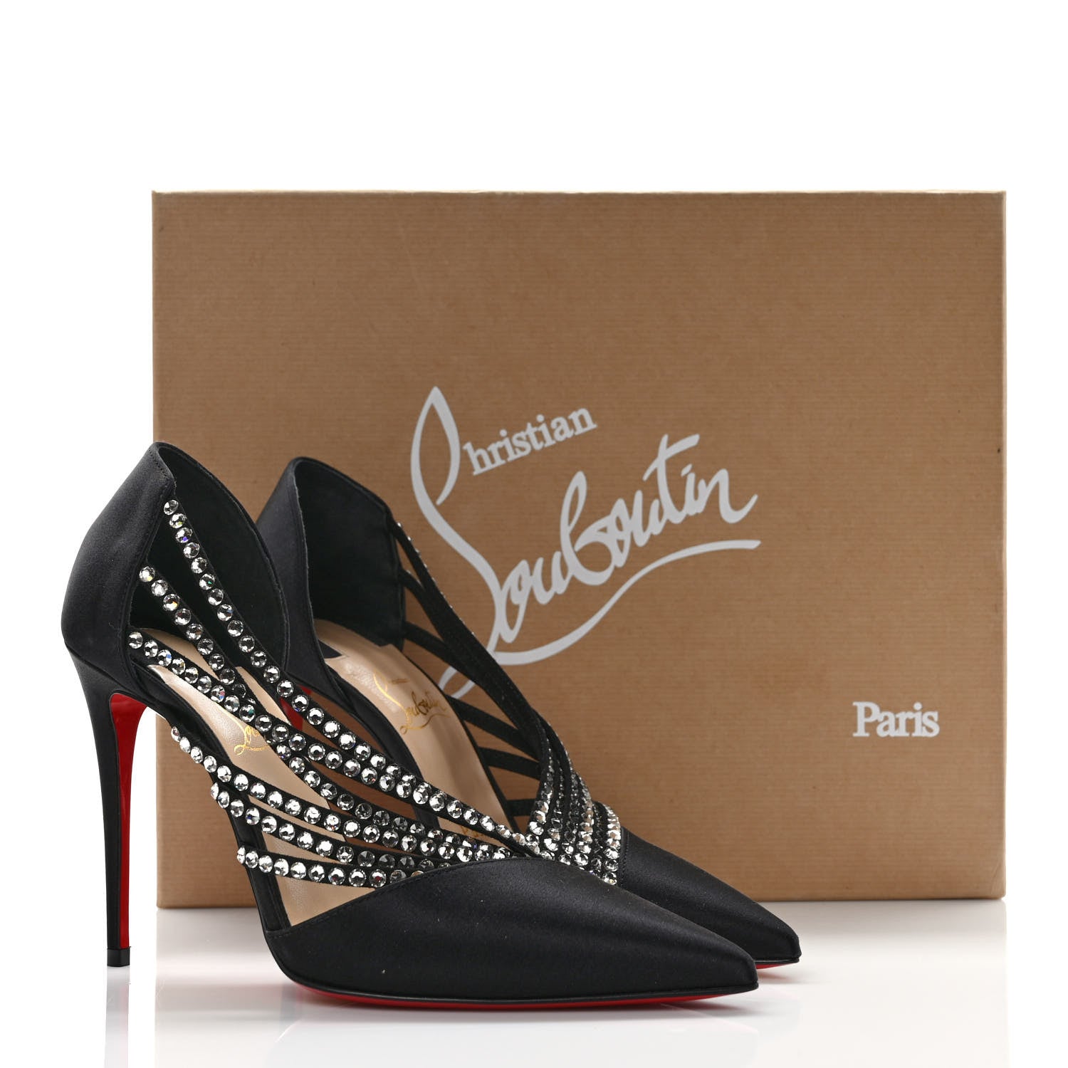 Christian Louboutin Crepe Satin Strass Antinorina 100 Pumps 36 Black 8 of 8