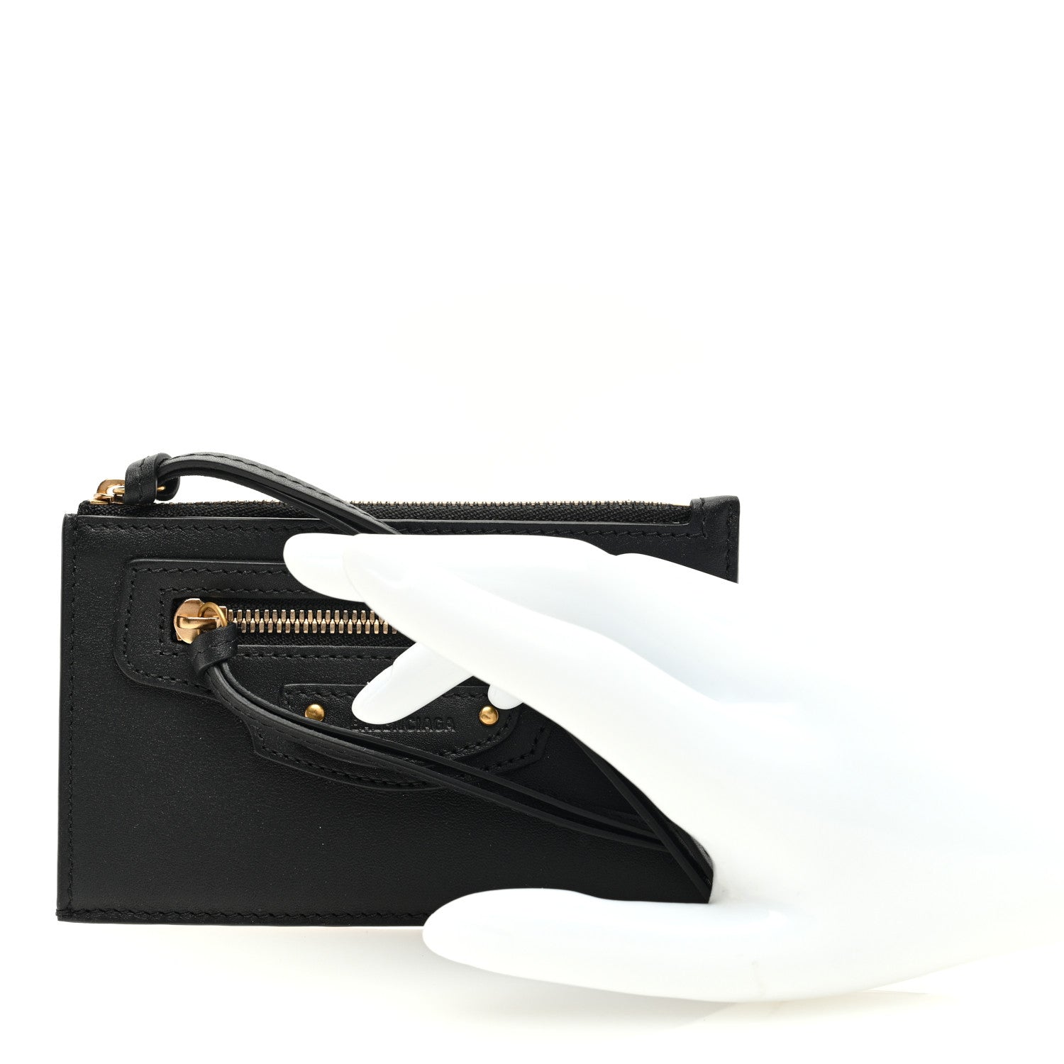 Balenciaga Grained Calfskin Neo Classic Brass Hardware Long Coin Case Card Holder Black 2 of 7