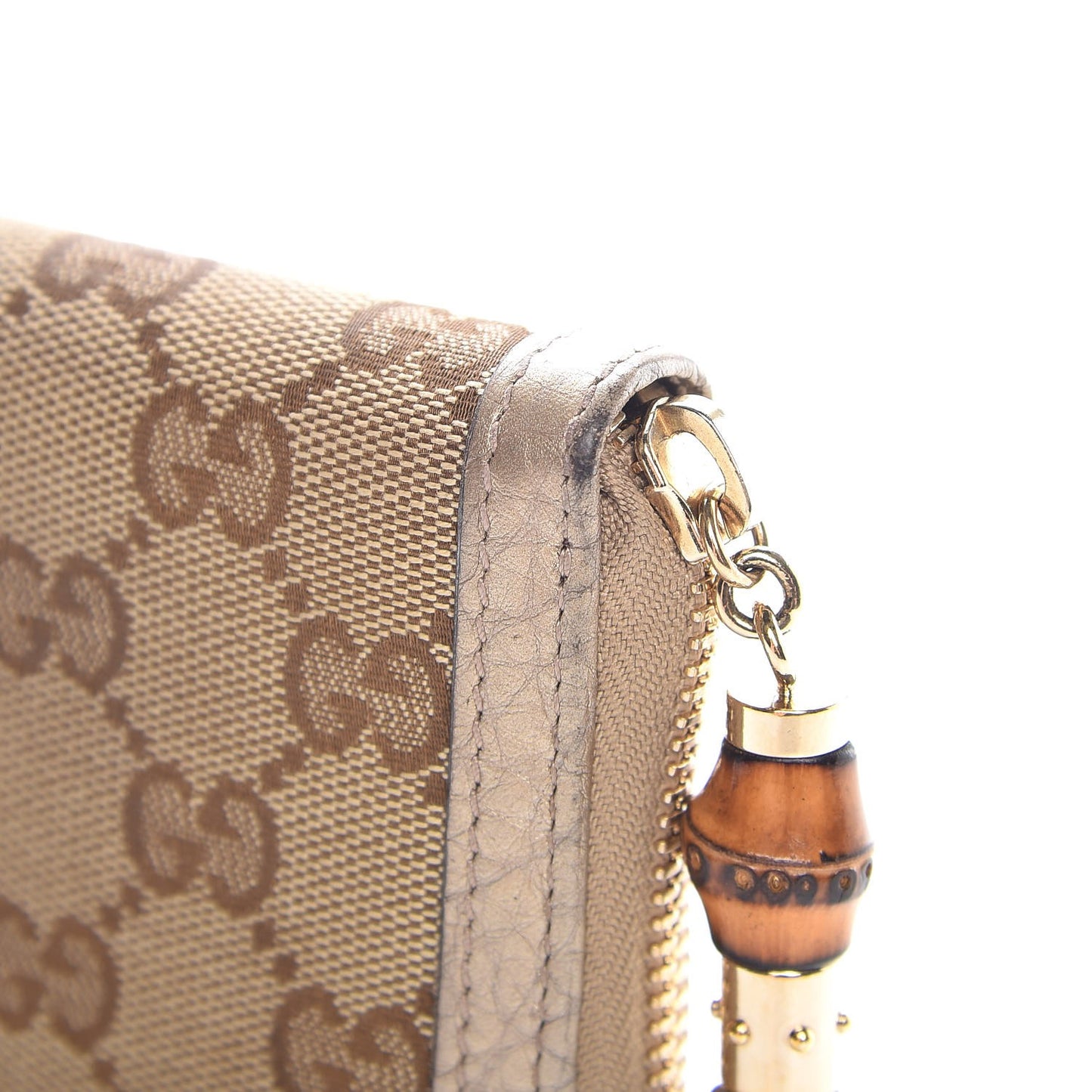 Monogram Bamboo Tassel Zip Around Wallet Gold