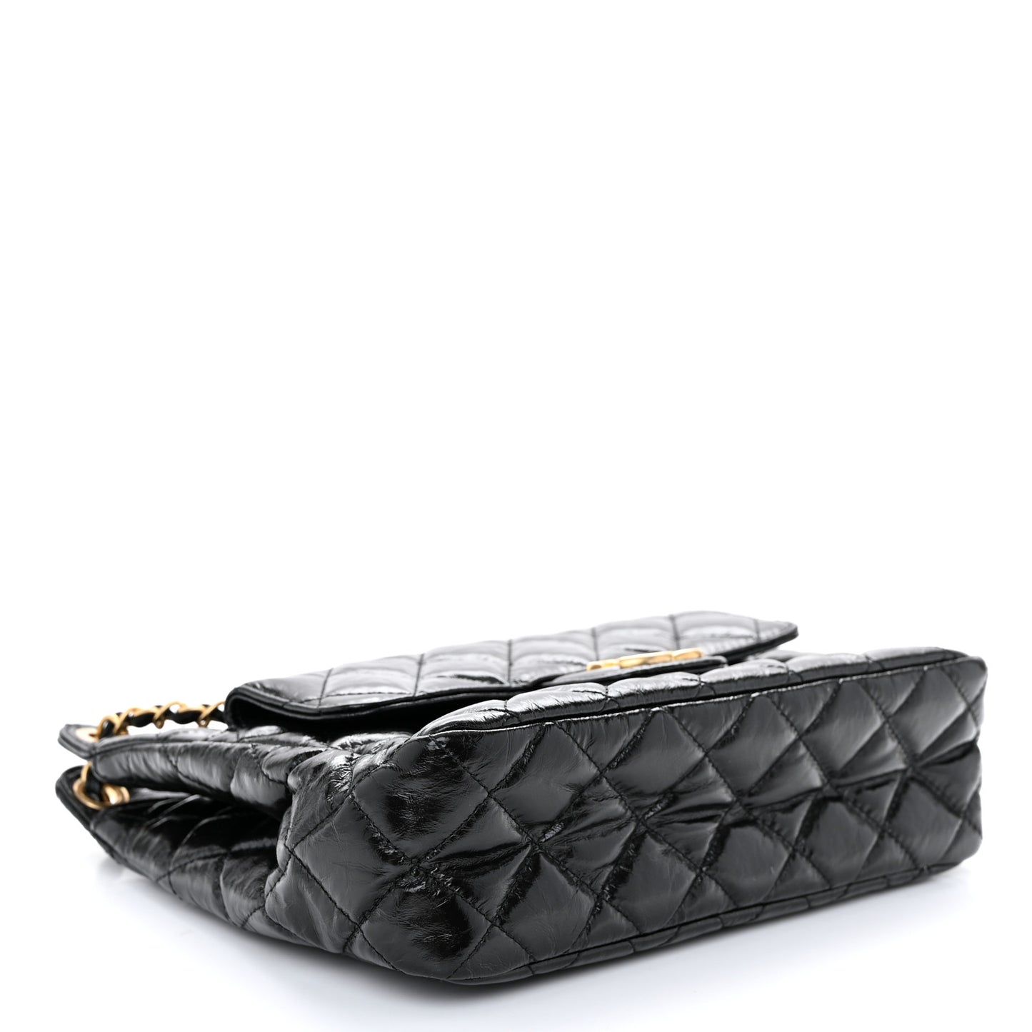 Shiny Crumpled Calfskin Quilted Wavy CC Hobo Black