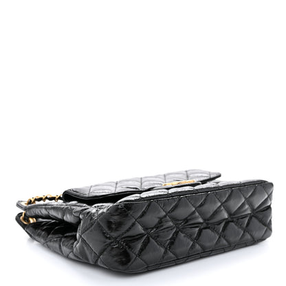 Chanel Shiny Crumpled Calfskin Quilted Wavy CC Hobo Black 4 of 11