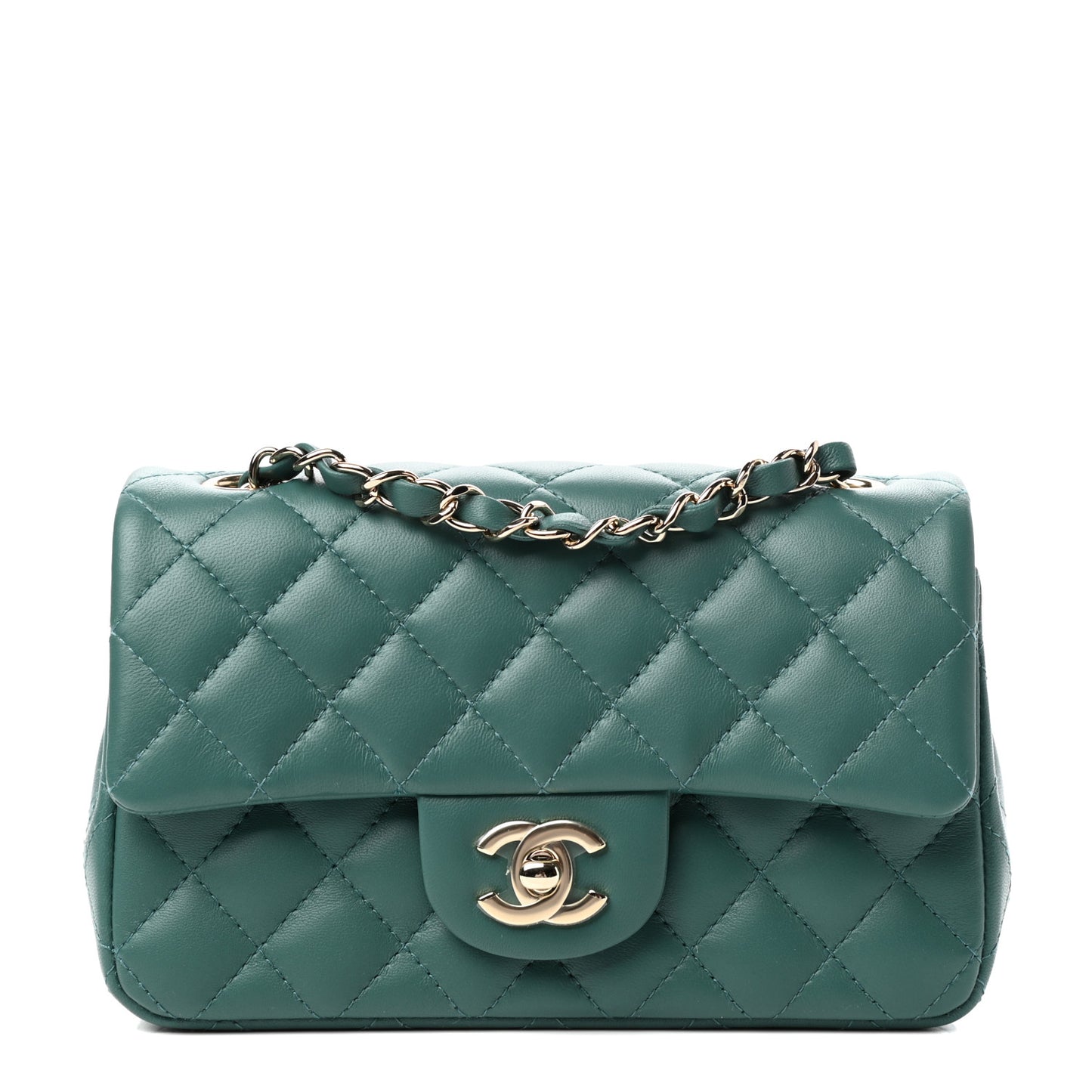 Lambskin Quilted Mini Rectangular Flap Green