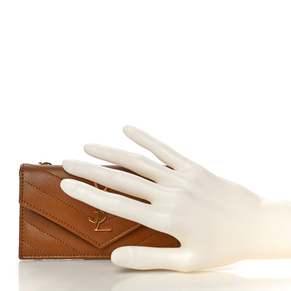 Saint Laurent Grain De Poudre Matelasse Chevron Monogram Compact Wallet Natural Dark 2 of 12